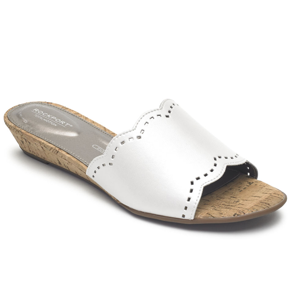 Rockport Womens Slides White - Total Motion Zandra Scallop - UK 726-HVXLAY